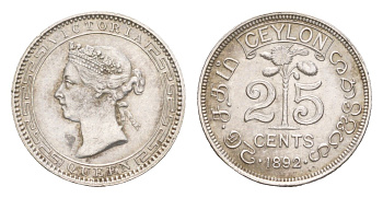 Цейлон 25 центов 1892 Виктория (1837-1901) KM 95 серебро aUNC 1518-723