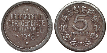 Германия, Фохвинкель 5 пфеннигов 1918 Вупперталь, Северный Рейн-Вестфалия, нотгельд железо 4119-825