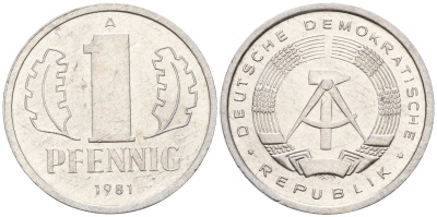 ГДР 1 пфеннииг 1981 A KM 8.2 алюминий 4596-554