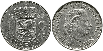 Нидерланды 1 гульден 1969 Юлиана (1948-1980) KM 184a никель 34-155