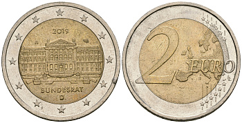 ФРГ 2 евро 2019 D, Бундесрат UC 100 биметалл 4584-153