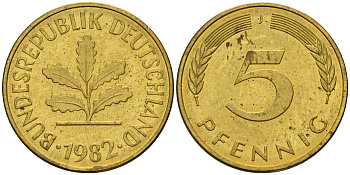 ФРГ 5 пфеннигов 1982 J J.382, KM 107 сталь плакированная латунью    4598-1033