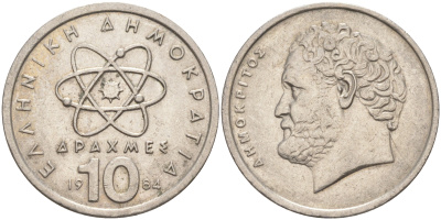 Греция 10 драхм 1984 Демокрит KM 132 медно-никель 27-125