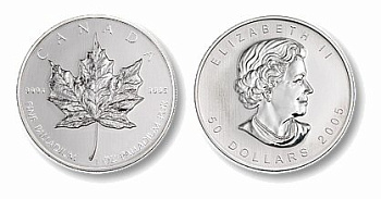 Канада 50 долларов 2005 кленовый лист, запайка палладий UNC 10-005-06