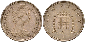 Великобритания 1 пенни 1979 Елизавета II (1952-2022) KM 915, Spink 4237 (B1) бронза 4585-869