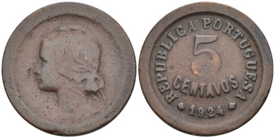 Португалия 5 сентаво 1924 KM 572 бронза 4567-425