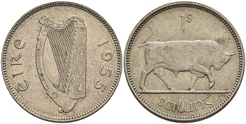 Ирландия 1 шиллинг 1955 бык KM 14a медно-никель 4146-514