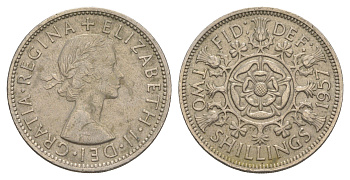 Великобритания 2 шиллинга (флорин) 1957 Елизавета II (1952-2022) KM 906, Spink 4146 медно-никель 4153-1224