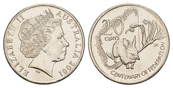 Австралия 20 центов 2001 Столетие Федерации - Западная Австралия KM 562 медно-никель UNC 4652-524