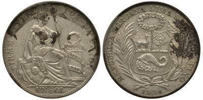 Перу 1 соль 1931 KM 218.2 серебро 272-943