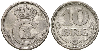 Дания 10 эре 1914 Кристиан X (1912-1947) KM 818 серебро 4621-1029