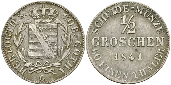 Саксен-Кобург и Гота 1/2 гроша 1841 G KM 102 серебро 99-747