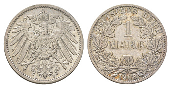 Германия 1 марка 1908 A, Вильгельм II (1888-1918) KM 14, J. 17 серебро 4626-212
