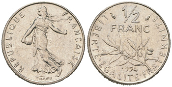 Франция 1/2 франка 1994 KM?931.1, Le Franc 198 медно-никель 4164-1156