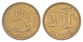 Финляндия 20 пенни 1971 KM 47 алюминиевая бронза 4648-414