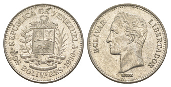 Венесуэла 2 боливара 1990 Симон Боливар Y 43a сталь плакированная никелем 4583-532