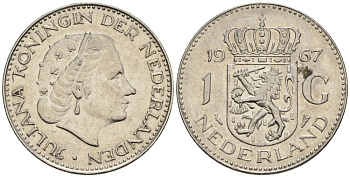 Нидерланды 1 гульден 1967 Юлиана (1948-1980) KM 184a никель 4579-454