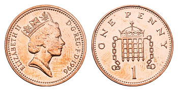 Великобритания 1 пенни 1996 Елизавета II (1952-2022) KM 935a, Spink 4391 (B4) сталь плакированная медью UNC 4696-767