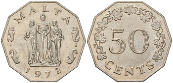 Мальта 50 центов 1972 памятник великой осаде в столице Валлетте KM 12 медно-никель aUNC 4607-833