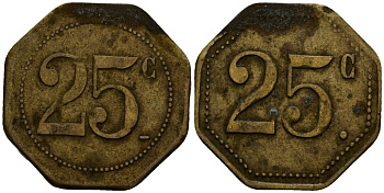 Франция 25 сантимов XIX-XX век ресторанный жетон латунь 4166-455
