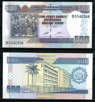 Бурунди 500 франков 2013 искусство Бурунди, Центральный банк, Бужумбура Pick 45с бумага UNC (пресс) 6317-46-4-2