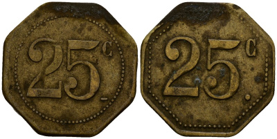 Франция 25 сантимов XIX-XX век ресторанный жетон латунь 4166-455