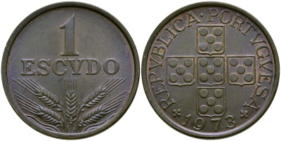 Португалия 1 эскудо 1973 KM 597 бронза UNC 86-1454