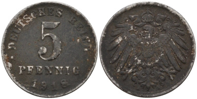 Германия 5 пфеннигов 1918 A KM 19, J. 297 железо 4151-616