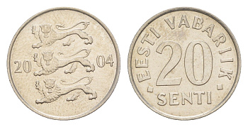 Эстония 20 сентов 2004 KM 23a сталь плакированная никелем UNC 4647-126
