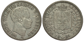 Пруссия 1/6 талера 1825 A, Фридрих Вильгельм III (1797-1840) KM 411 серебро 1519-1424