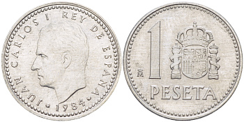 Испания 1 песета 1984 Хуан Карлос I (1975-2014) KM 821 алюминий UNC 216-426