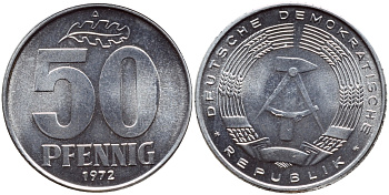 ГДР 50 пфеннигов 1972 A KM 12.2 алюминий UNC 177-233