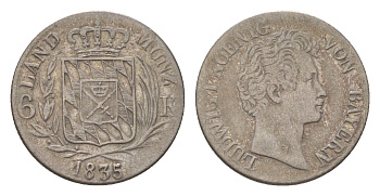 Бавария 6 крейцеров 1835 Людвиг I (1825-1848) KM 748 серебро 4625-967
