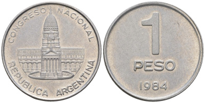 Аргентина 1 песо 1984 Национальный конгресс KM 91, Schon 91, CJ 366.1 алюминий    60-1055