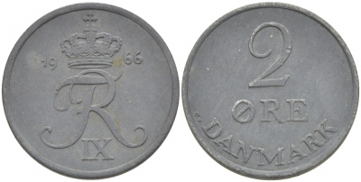 ДАНИЯ 2 ЭРЕ 1966 C; S, ФРЕДЕРИК IX (1947-1972) KM 840.2 цинк 87-1432