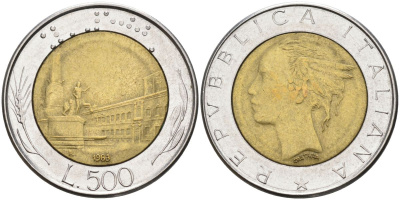 Италия 500 лир 1983 R, Квиринальский дворец KM 111 биметалл 27-322