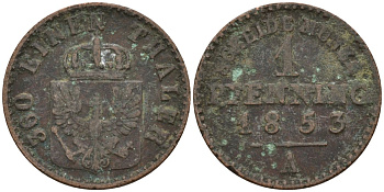 Пруссия 1 геллер 1853 KM 613 медь 4151-1213