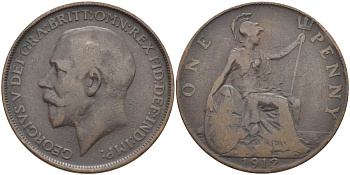 Великобритания 1 пенни 1912 Георг V (1910-1936) KM 810, Spink 4051 бронза 111-1226