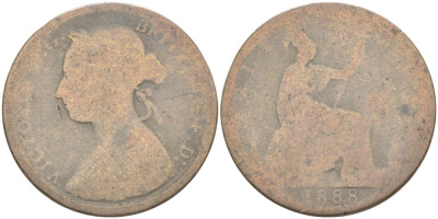 Великобритания 1/2 пенни 1888 Виктория (1837-1901) KM 754, Spink 3956 бронза 4543-1223
