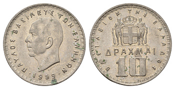 Греция 10 драхм 1959 Павел I (1947-1964) KM 84 никель 4607-121