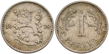 ФИНЛЯНДИЯ 1 МАРКА 1939 S KM 30 медно-никель 4563-642