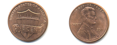 США 1 ЦЕНТ 2011 ЛИНКОЛЬН, ЩИТ KM 469 цинк плакированный медью 86-361