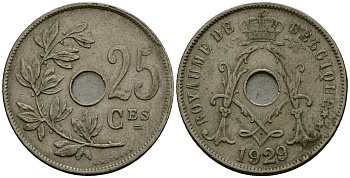Бельгия 25 сантимов 1929 BELGIQUE KM 68 медно-никель 4172-125
