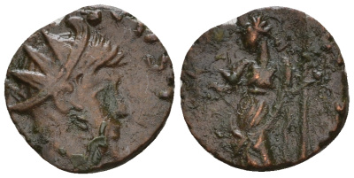 Римская Империя, императоры в Галлии антониниан 272 Тетрик, IMP C TETRICVS P F AVG, бюст императора / PAX AVG, Пация, персонификация Мира, локальная чеканка в Галлии RIC 100 биллон 1073-25-101