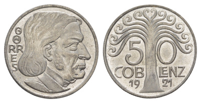 Кобленц 50 пфеннигов 1921 Funck 80.11A, Men05 4526.15, Men18 5727.15 железо UNC 1527-1343