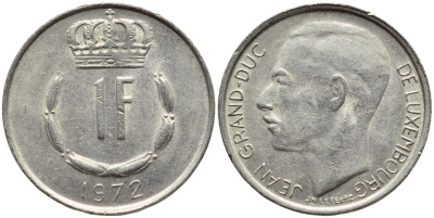 ЛЮКСЕМБУРГ 1 ФРАНК 1972 ВЕЛИКИЙ ГЕРЦОГ ЖАН KM 55 медно-никель 4397-446