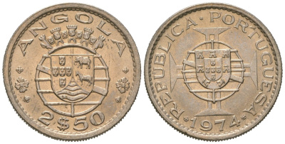 Ангола 2 1/2 эскудо 1974 KM 77 медно-никель UNC 4618-1117