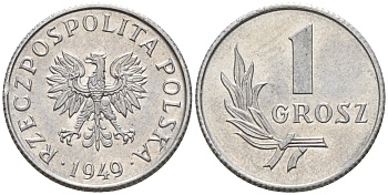 Польша 1 грош 1949 год тип KM 39 алюминий  UNC  4160-1252
