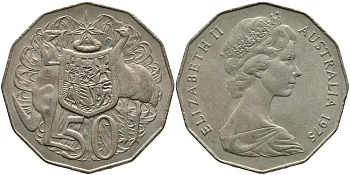 Австралия 50 центов 1975 Елизавета II (1952-2022), герб Австралии, кенгуру KM 68 медно-никель 111-622