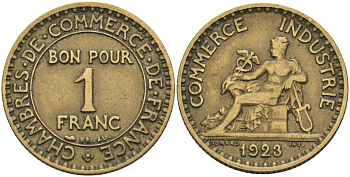 Франция 1 франк 1923 KM 876, Le Franc 218.5 алюминиевая бронза 4142-652